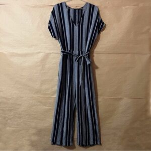 Rails | Linen Blend Angela Jumpsuit Mediterranean Stripe Belted V-Neck Size L